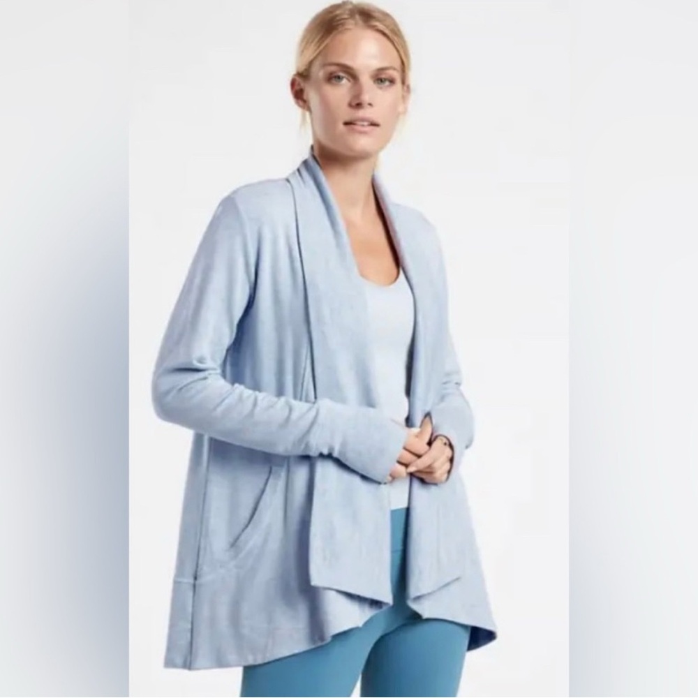 ATHLETA Pranayama Restore‎ Wrap Cardigan Heather Gray/Blue Size Large